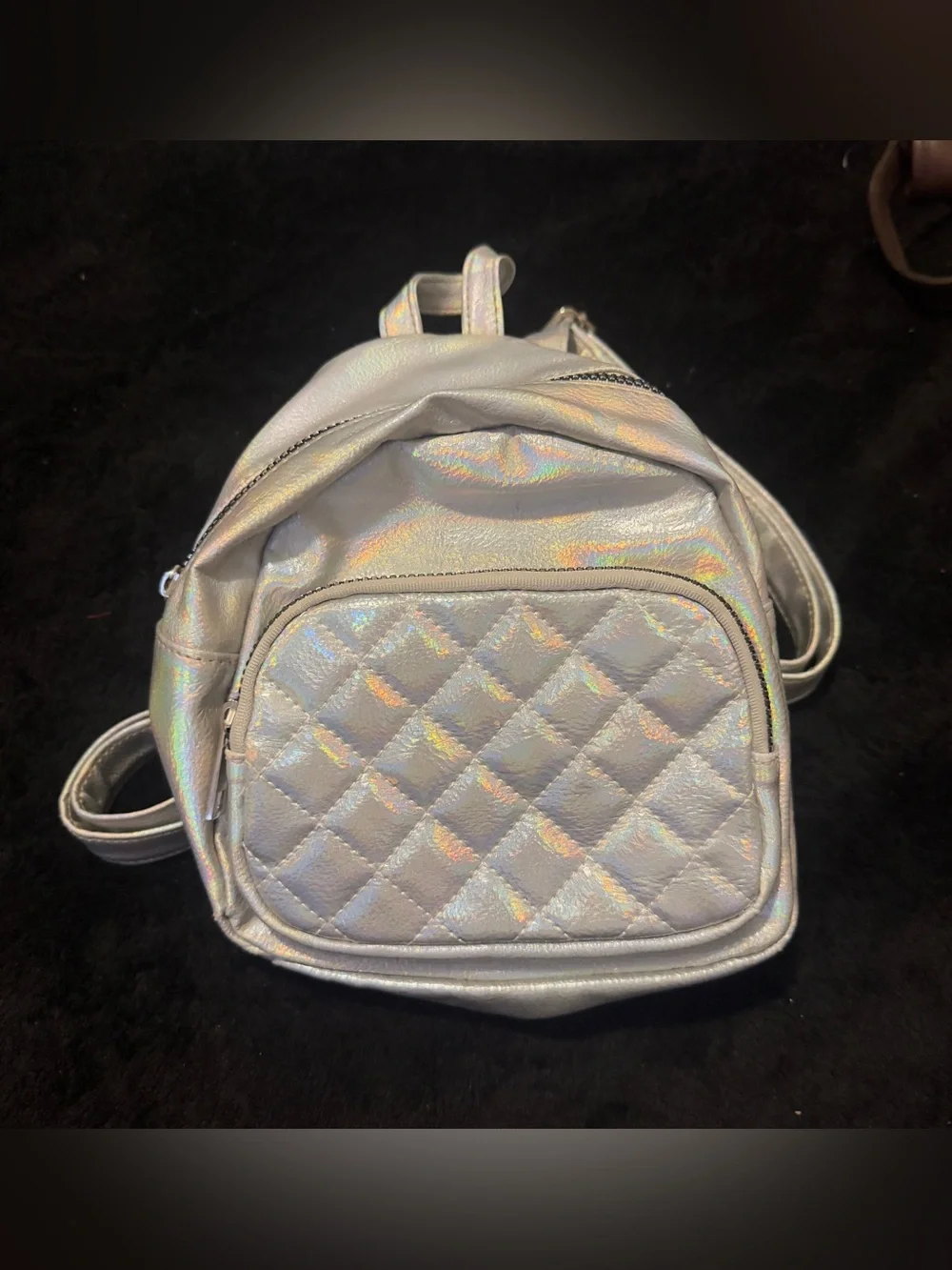 Holographic Quilted Mini Backpack - Silver